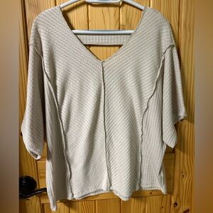 BKE Cream Oversized Ribbed Blouse